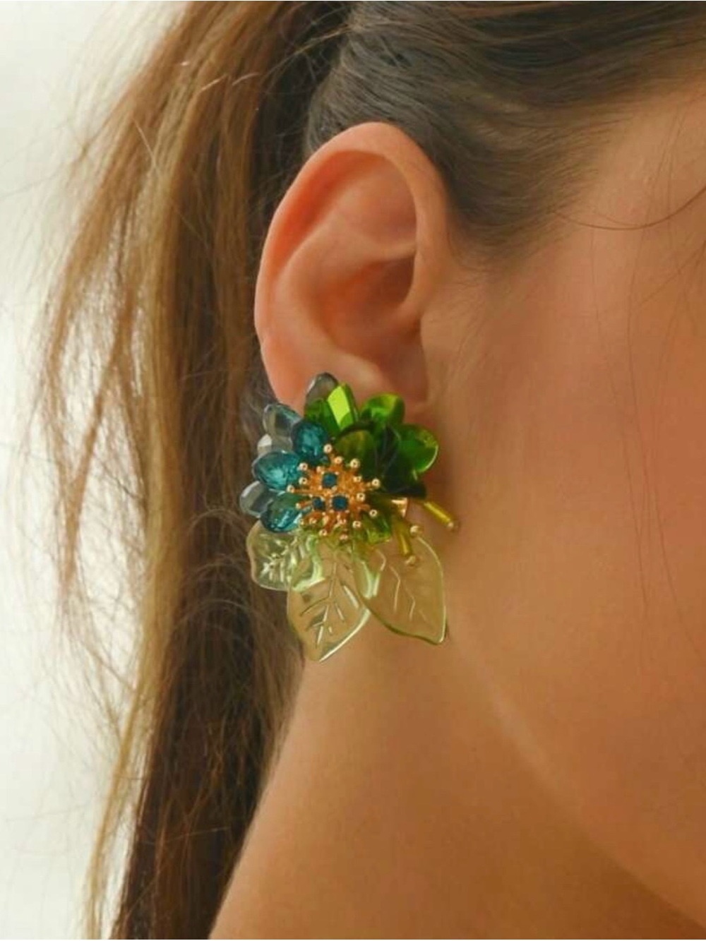 Green Floral Crystal Earrings